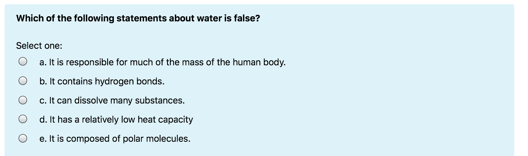 Solved Which of the following statements about water is | Chegg.com
