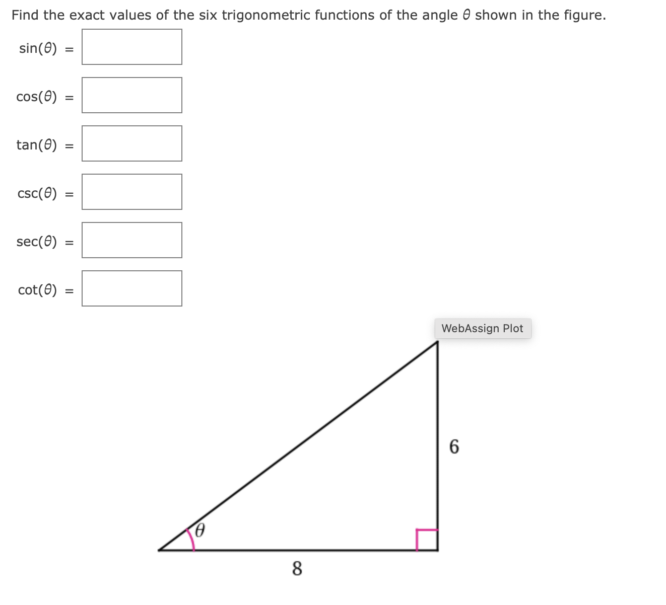 Solved Find The Exact Values Of The Six Trigonometric 3858