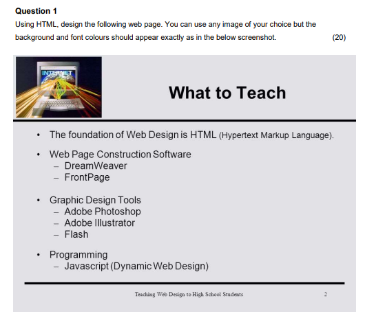 Solved Question 1 Using HTML, Design The Following Web Page. | Chegg.com