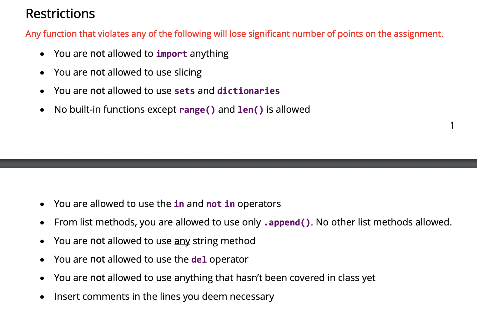 Solved Restrictions Any function that violates any of the | Chegg.com