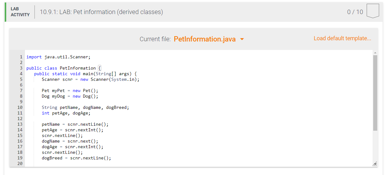 Solved 10.9 LAB Pet Information (derived Classes) The Ba...