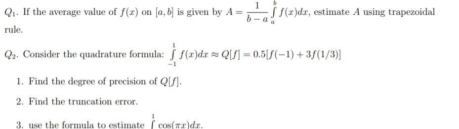 Solved 1 B- Q1. If The Average Value Of F(x) On [a, B] Is | Chegg.com