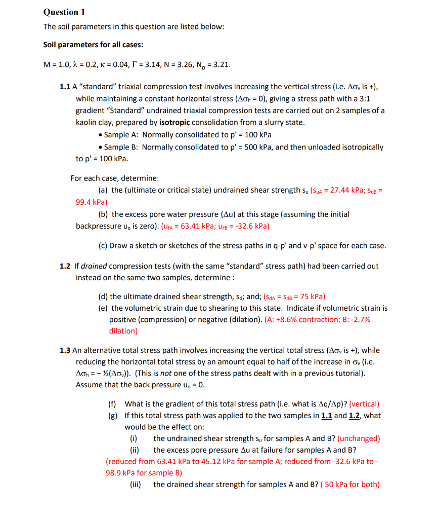 Question 1 The Soil Parameters In This Question Ar Chegg Com