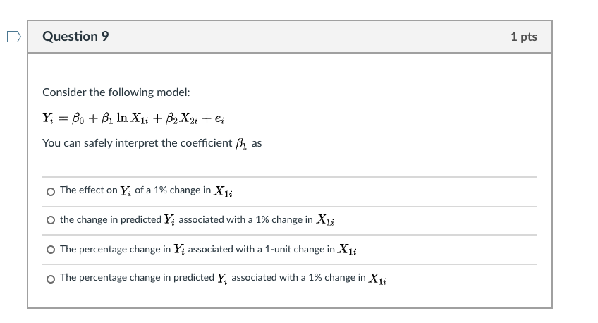 Solved Question 9 1 Pts Consider The Following Model: Y; = | Chegg.com