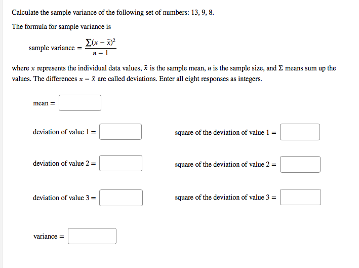 Solved Calculate the sample variance of the following set of | Chegg.com