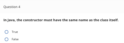 Solved In Java, the constructor must have the same name as | Chegg.com