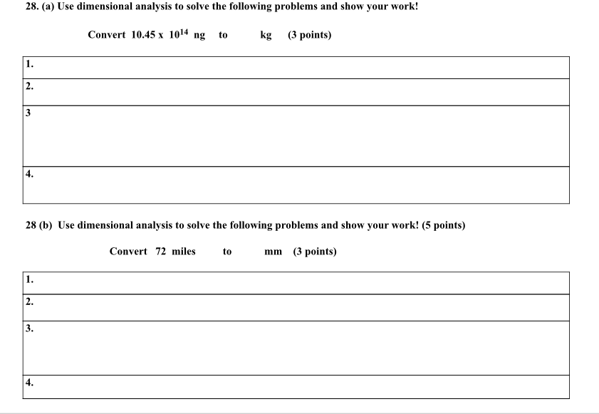 Solved 28 A Use Dimensional Analysis To Solve The Chegg