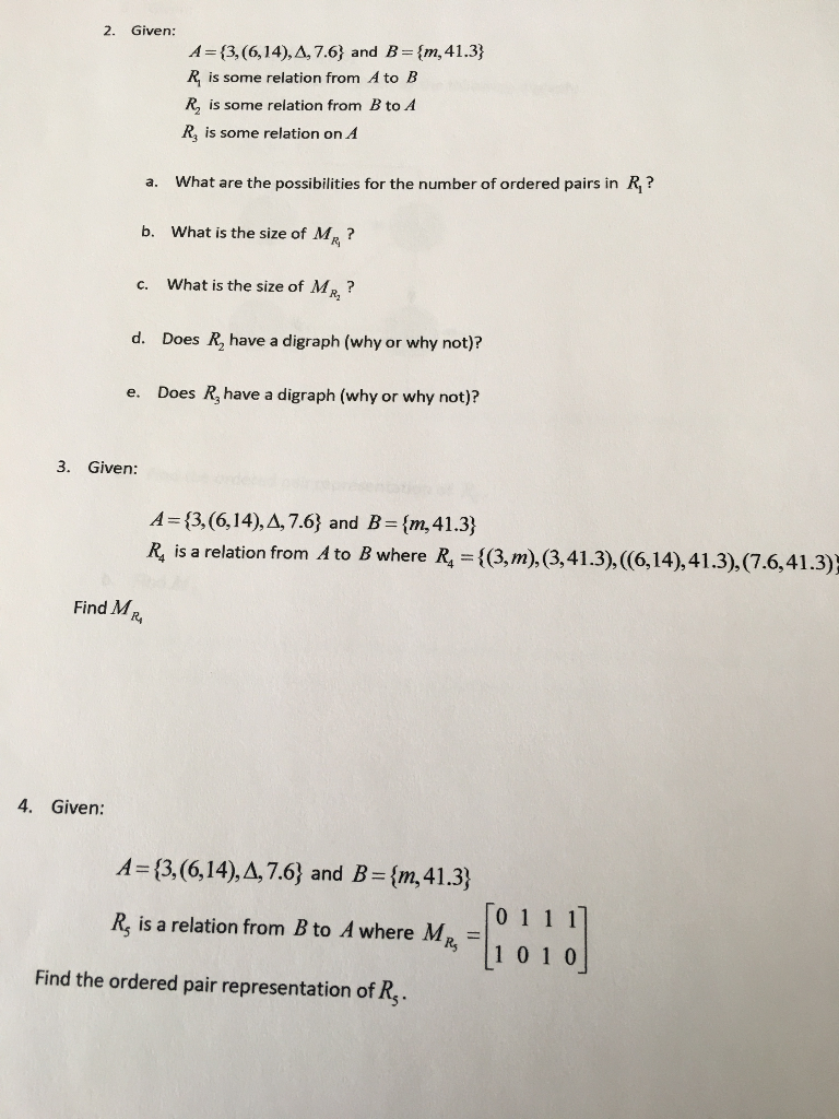 Solved 1. Given A={3,(6,14), 4, 7.6} And B={m, 41.3}: A. | Chegg.com