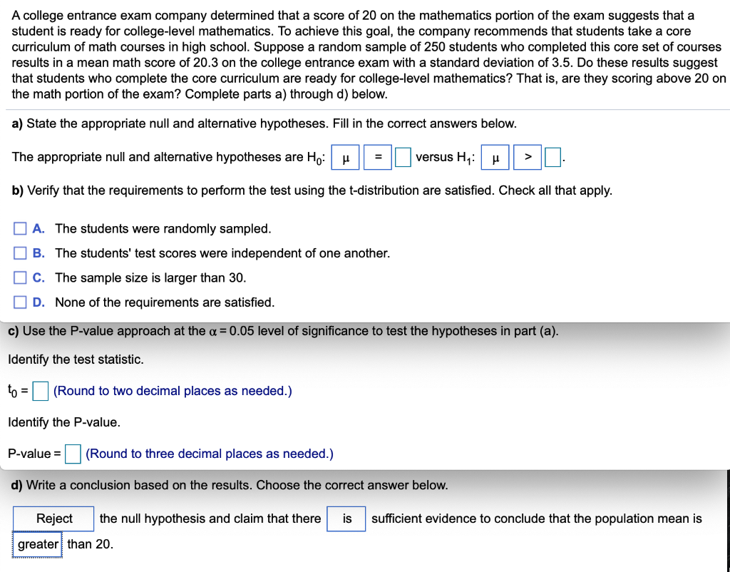 Solved A College Entrance Exam Company Determined That A | Chegg.com