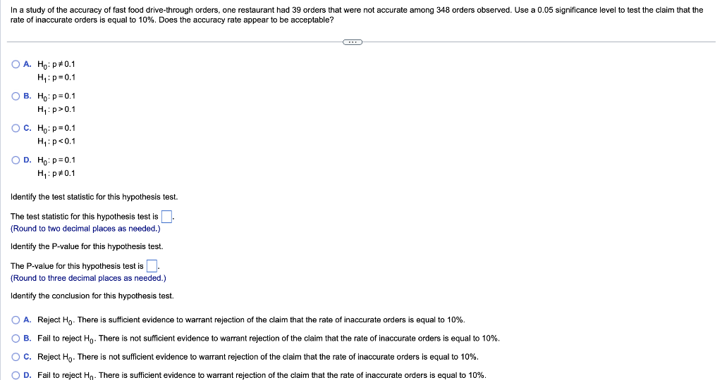 Solved rate of inaccurate orders is equal to 10%. Does the | Chegg.com