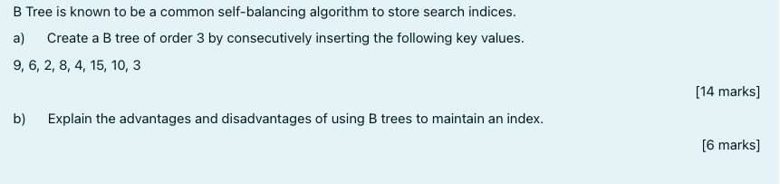 Solved B Tree is known to be a common self-balancing | Chegg.com