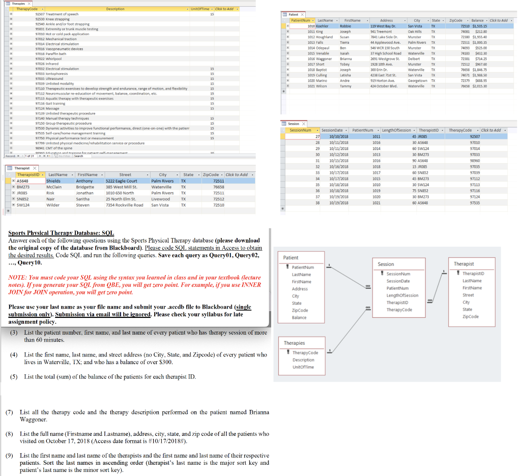Solved Sports Phrsical Therapv Database: SOL Answer each of | Chegg.com