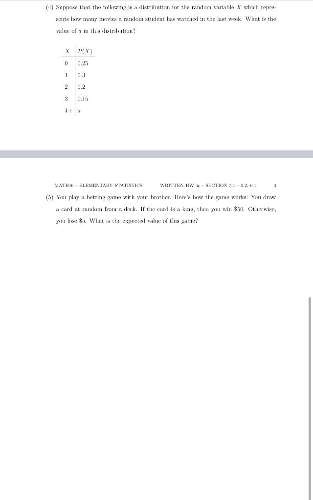 Solved (4) Suppose that the following is a distribution for | Chegg.com