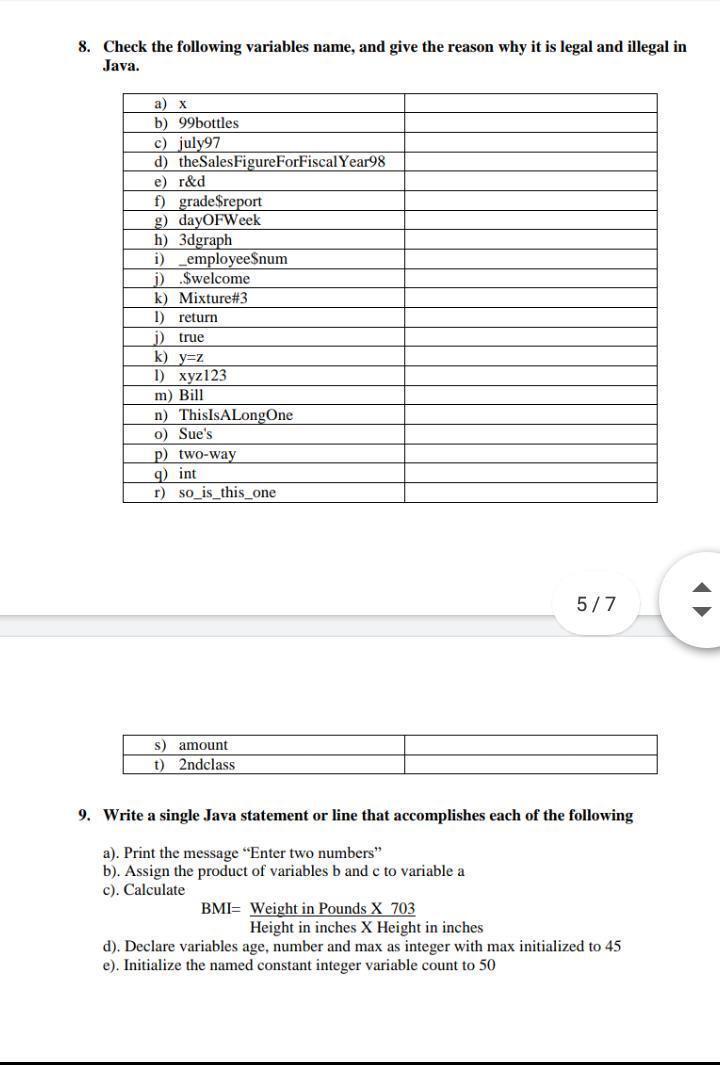 Solved 8 Check The Following Variables Name And Give The Chegg Com