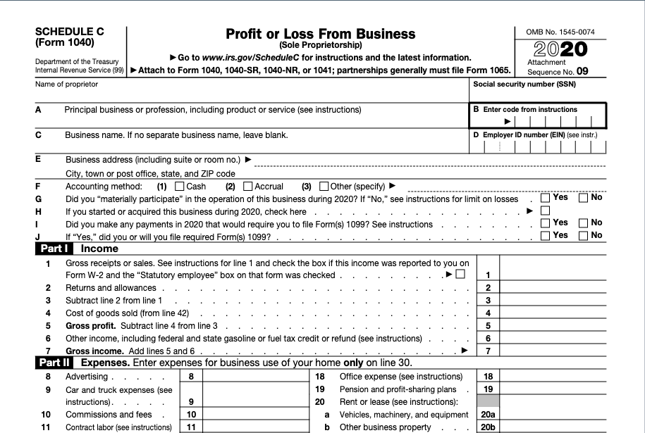 SCHEDULEC (Form 1040) Department of the Treasury | Chegg.com