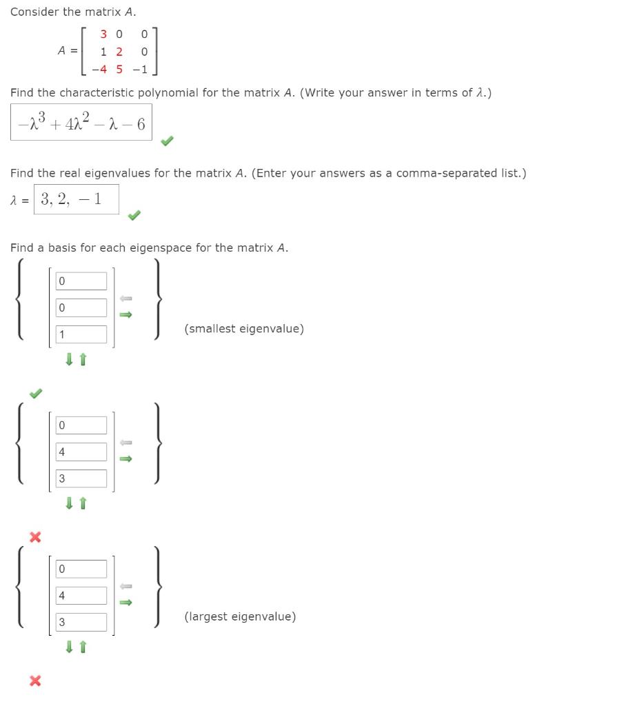 Solved Consider the matrix A. 30 0 A= 1 2 0 -4 5-1 Find the | Chegg.com