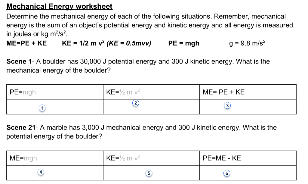 Solved Mechanical Energy worksheet Determine the mechanical