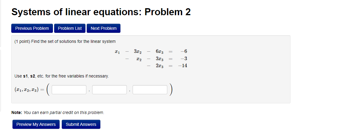 Solved Systems of linear equations: Problem 2 Previous | Chegg.com