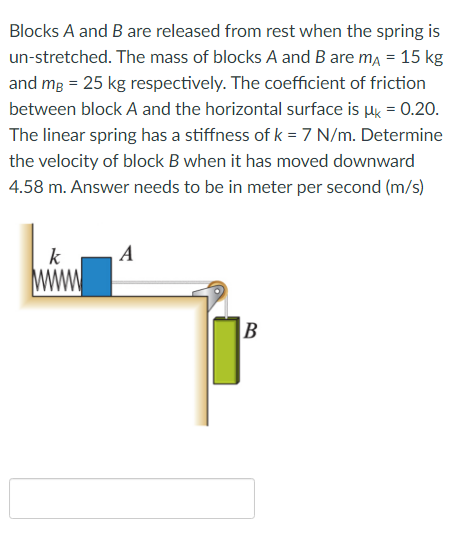 Solved Blocks A and B are released from rest when the spring | Chegg.com