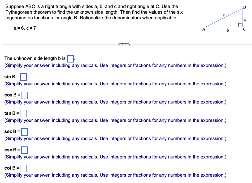 Solved Suppose ABC is a right triangle with sides a, b, and | Chegg.com