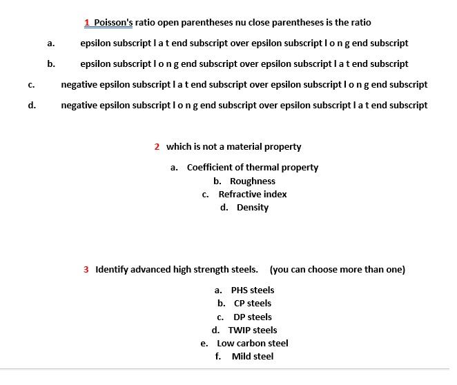 Solved a. b. 1 Poisson's ratio open parentheses nu close | Chegg.com