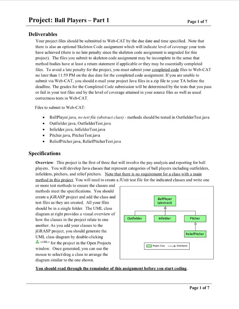 Solved Project: Ball Players - Part 1 Page 1 of 7 | Chegg.com
