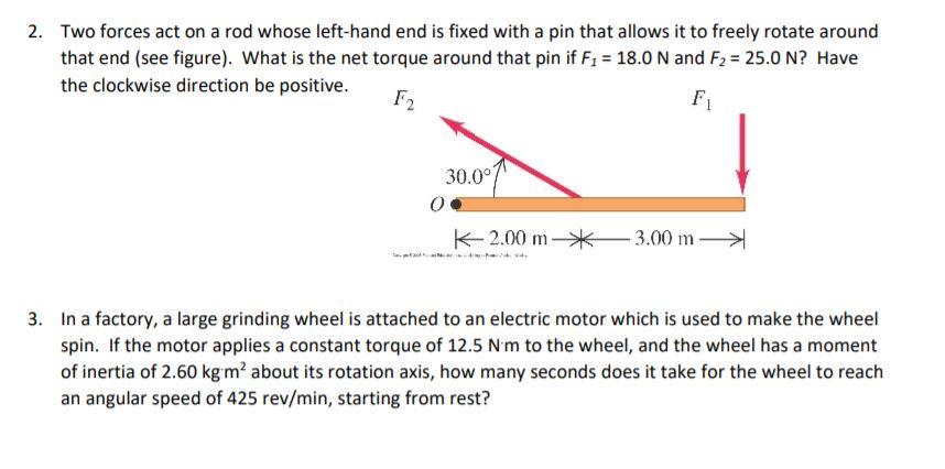 Solved 2. Two forces act on a rod whose left-hand end is | Chegg.com