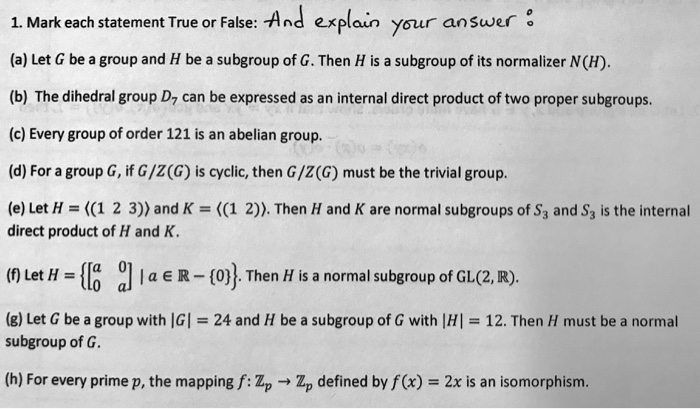 Solved 1 Mark Each Statement True Or False And Explain