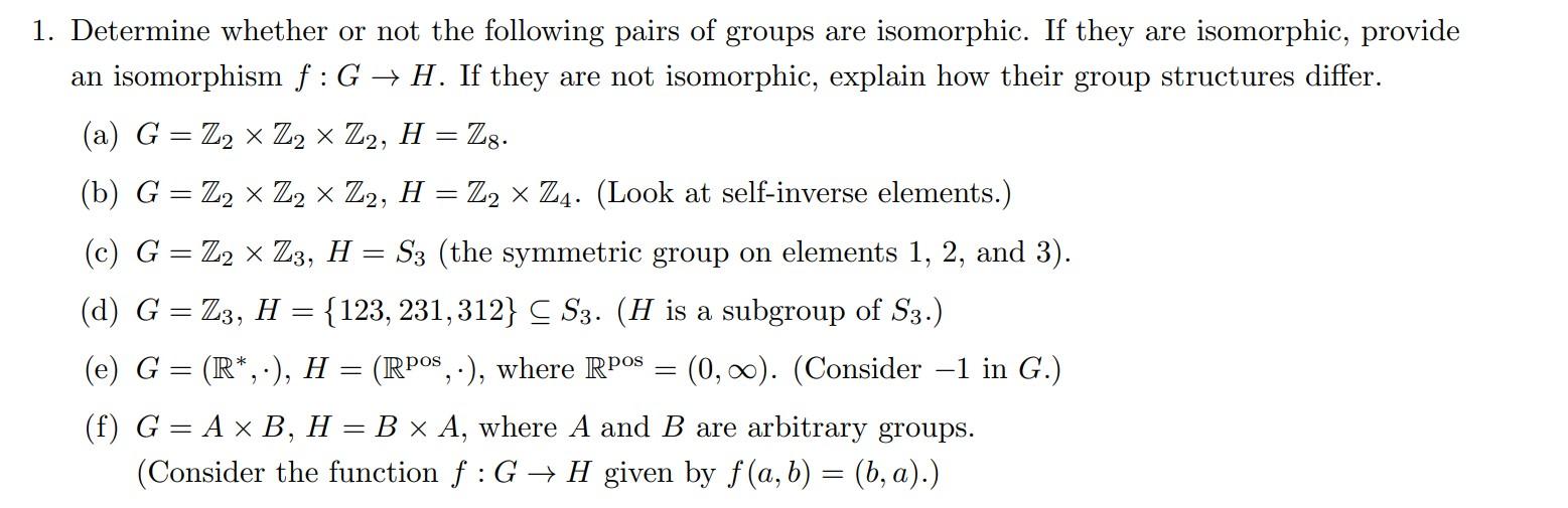 Solved 1. Determine whether or not the following pairs of | Chegg.com