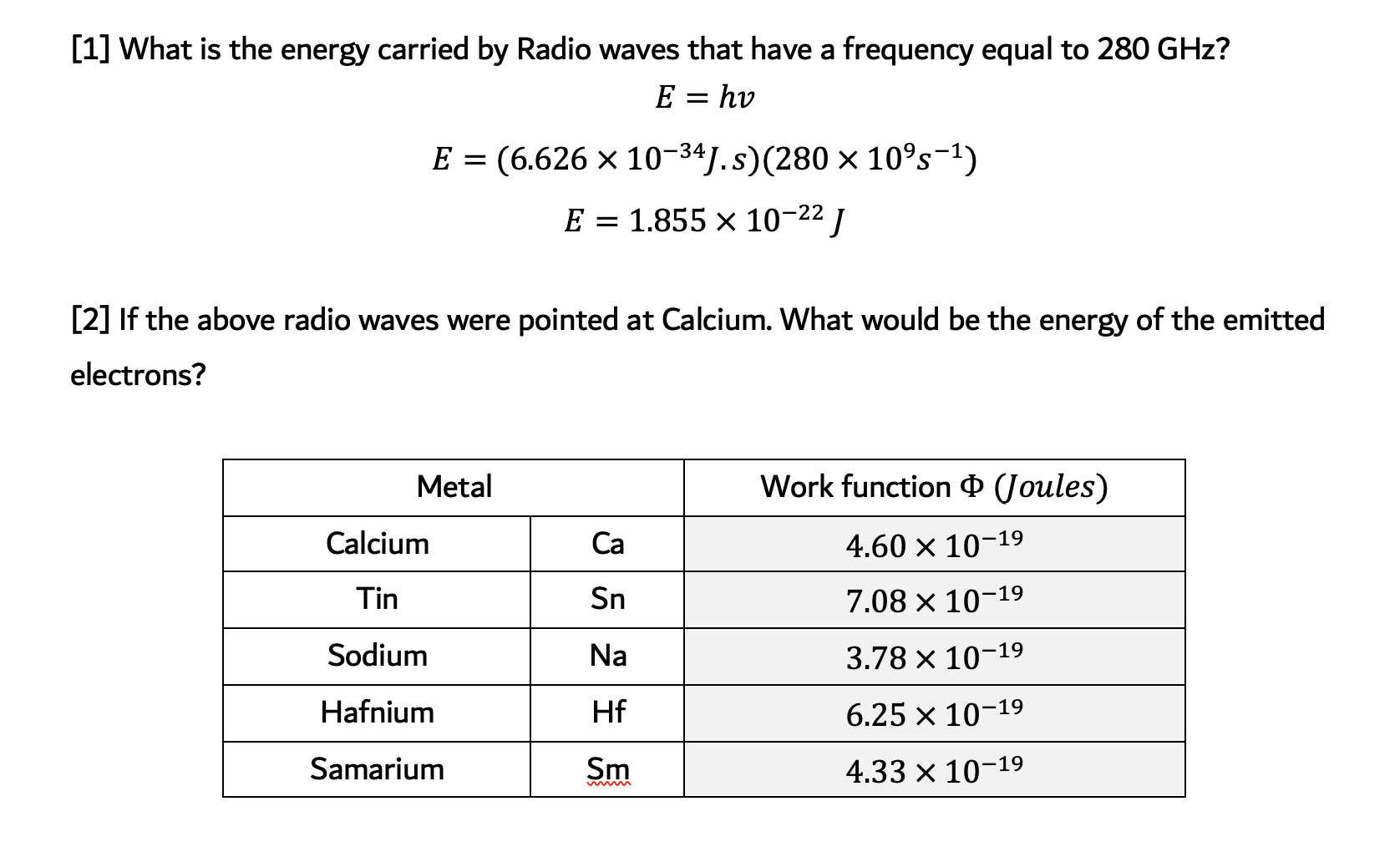 Picture of Solved [1] What is the energy carried by Radio waves that | Chegg.com