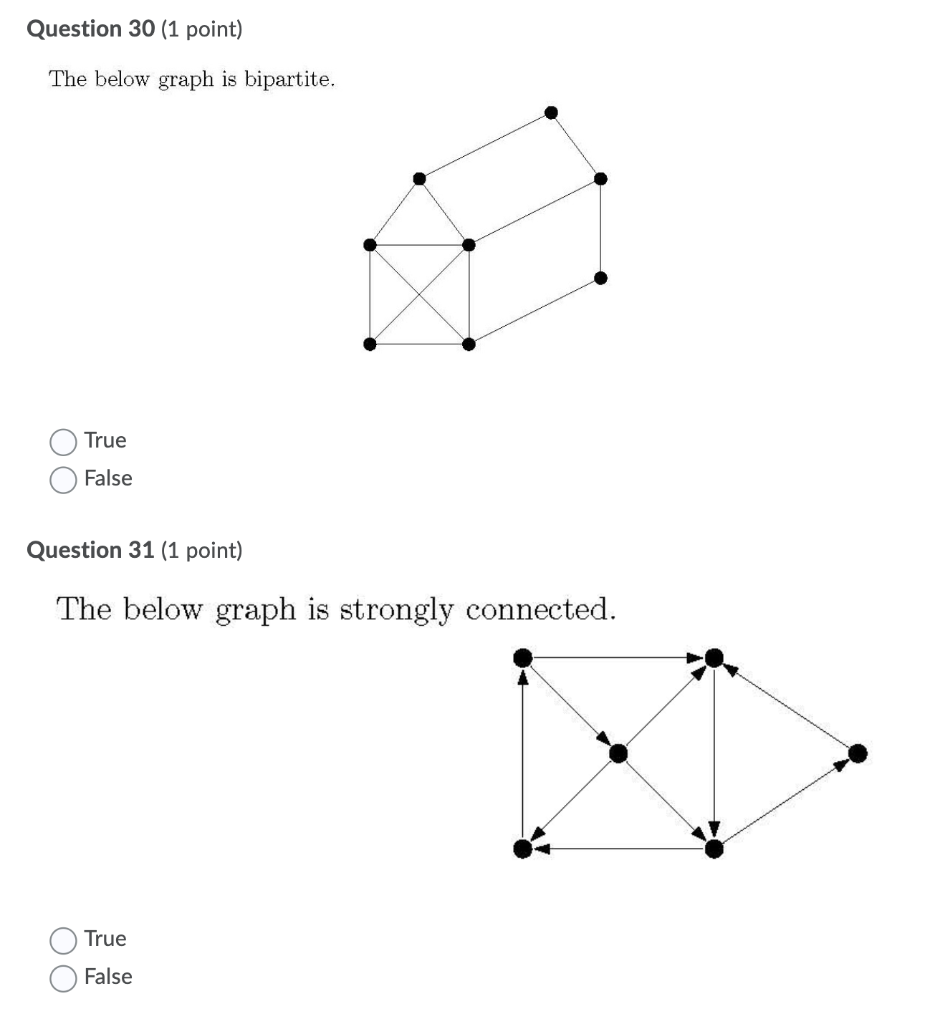 Solved Question 30 1 Point The Below Graph Is Bipartite Chegg Com