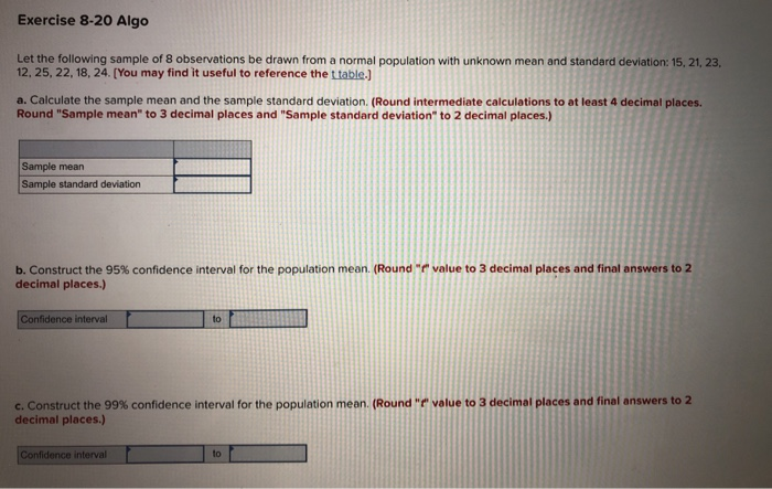 Solved Exercise 8-20 Algo Let the following sample of 8 | Chegg.com