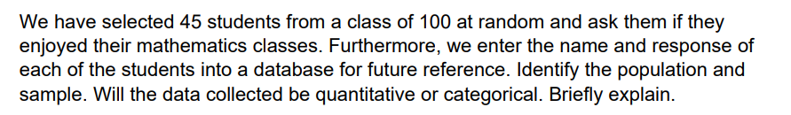 Solved We have selected 45 students from a class of 100 at | Chegg.com