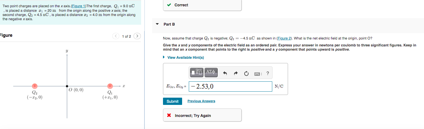 Solved Correct Two point charges are placed on the x | Chegg.com