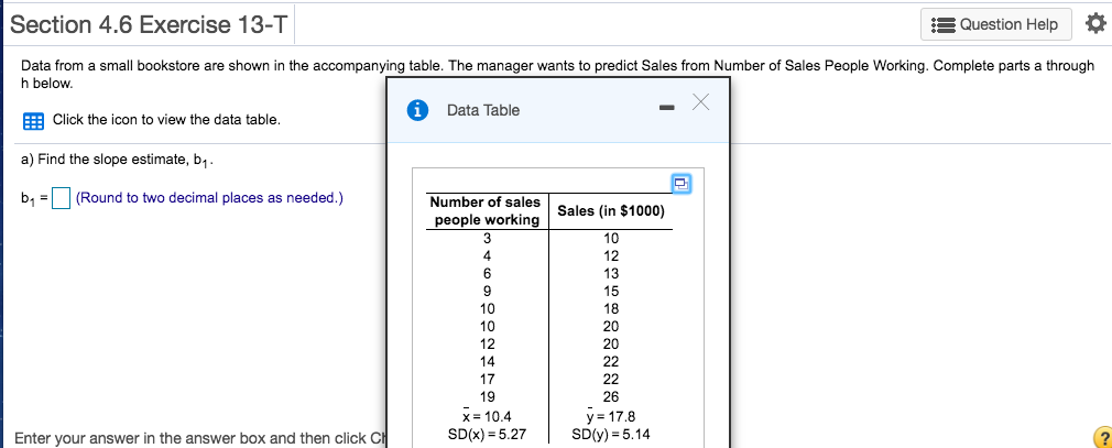 Solved Section 4.6 Exercise 13-T Question Help Data from a | Chegg.com