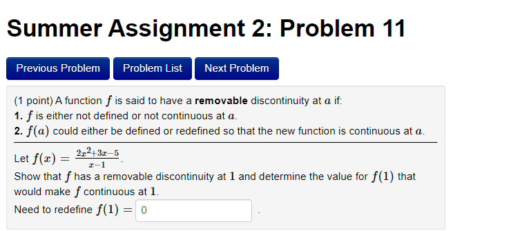 Solved Summer Assignment 2: Problem 7 Previous Problem | Chegg.com