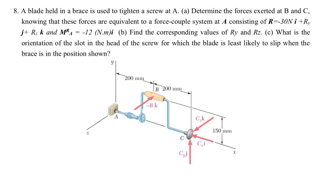 Solved 8. A blade held in a brace is used to tighten a screw | Chegg.com