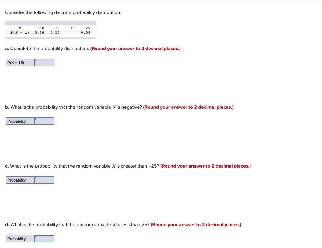 Solved Consider The Following Discrete Probability | Chegg.com