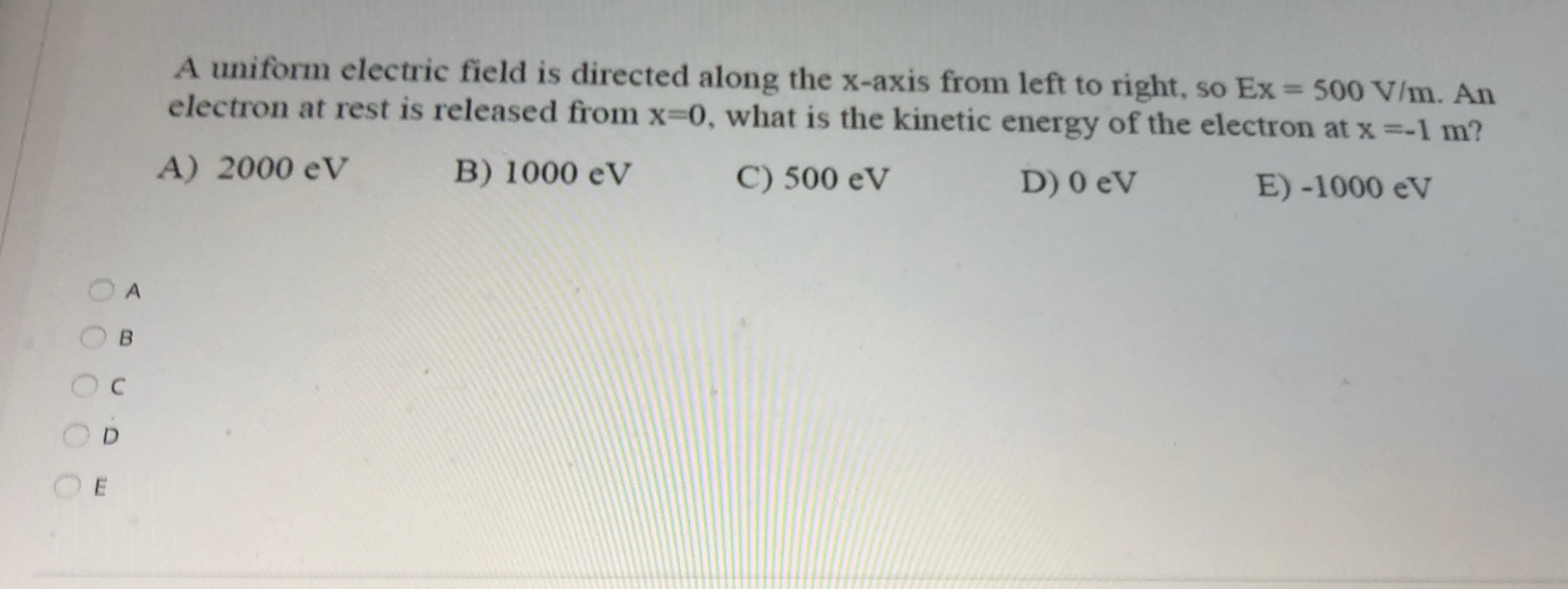 Solved A Uniform Electric Field Is Directed Along The X-axis | Chegg.com