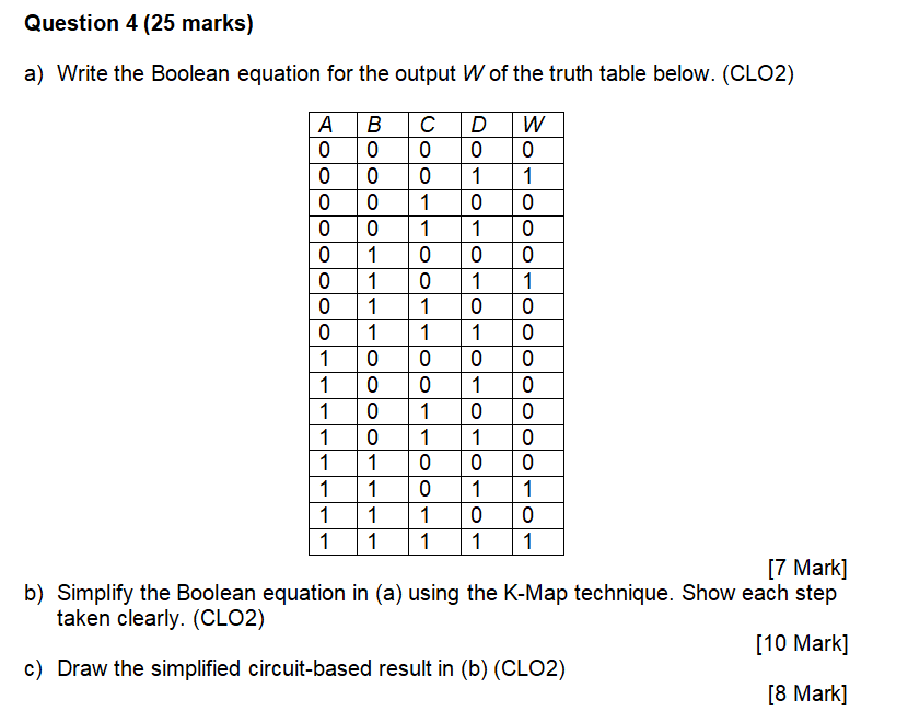 Solved a) Write the Boolean equation for the output W of the | Chegg.com