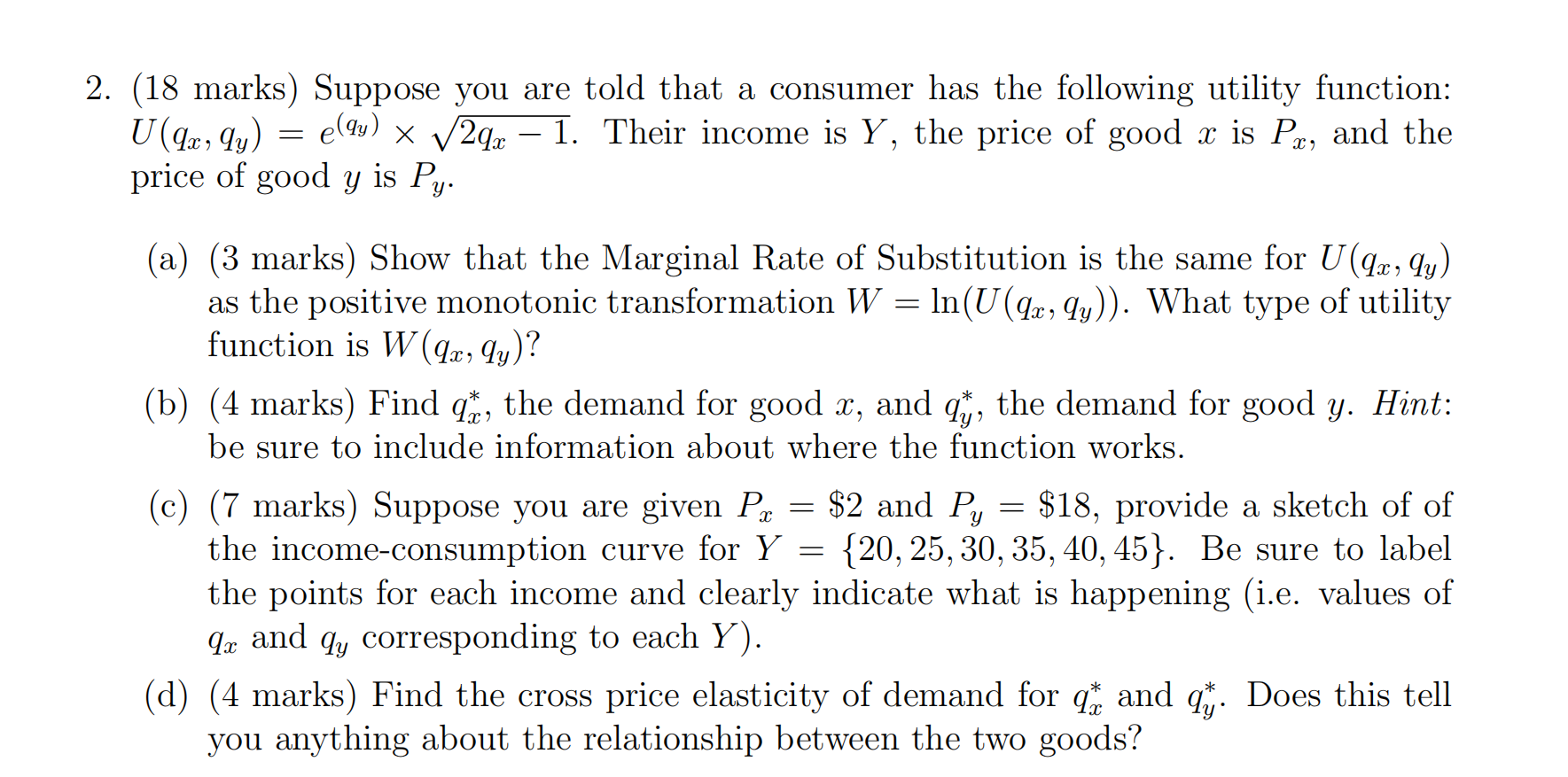 2. (18 marks) Suppose you are told that a consumer | Chegg.com