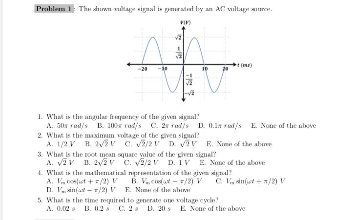 Solved Problem 1. The shown voltage signal is generated by | Chegg.com