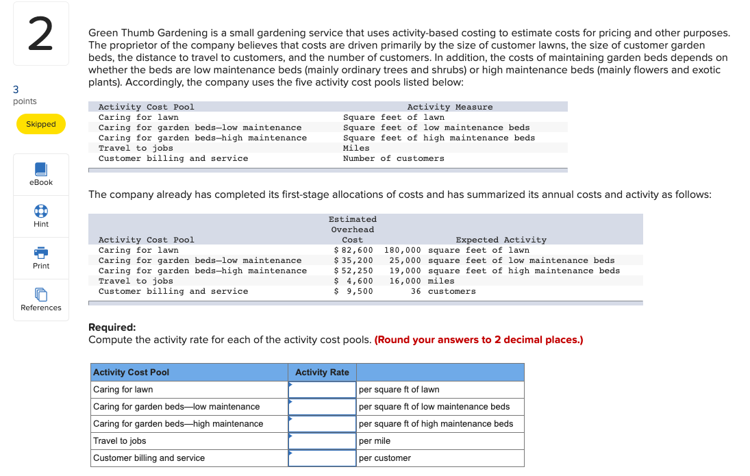Solved 2 Green Thumb Gardening is a small gardening service