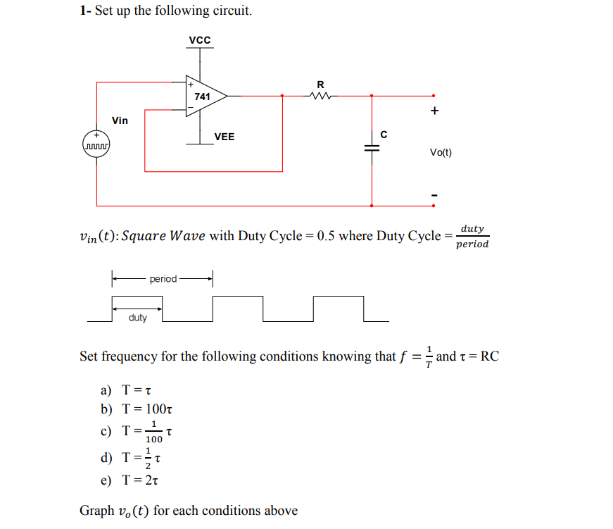 Solved 1- Set up the following circuit. vin(t): Square Wave | Chegg.com