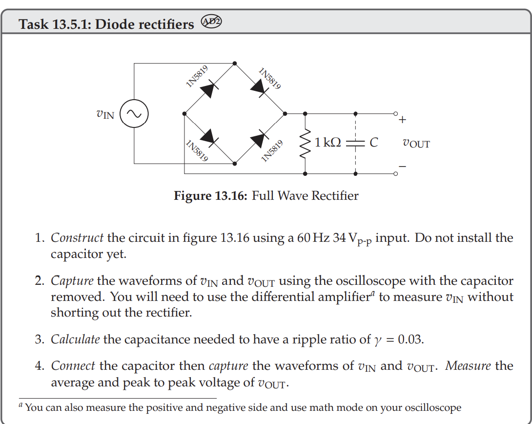 Solved Task 13.5.1: Diode rectifiers Figure 13.16: Full Wave | Chegg.com
