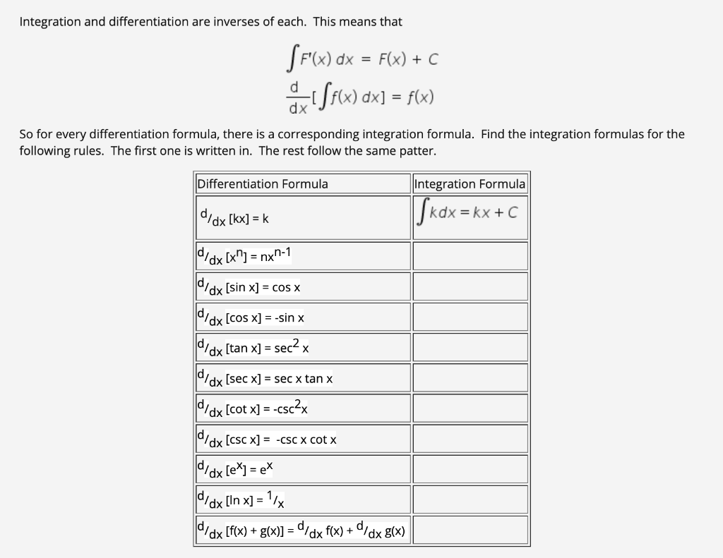 Solved Integration and differentiation are inverses of each.