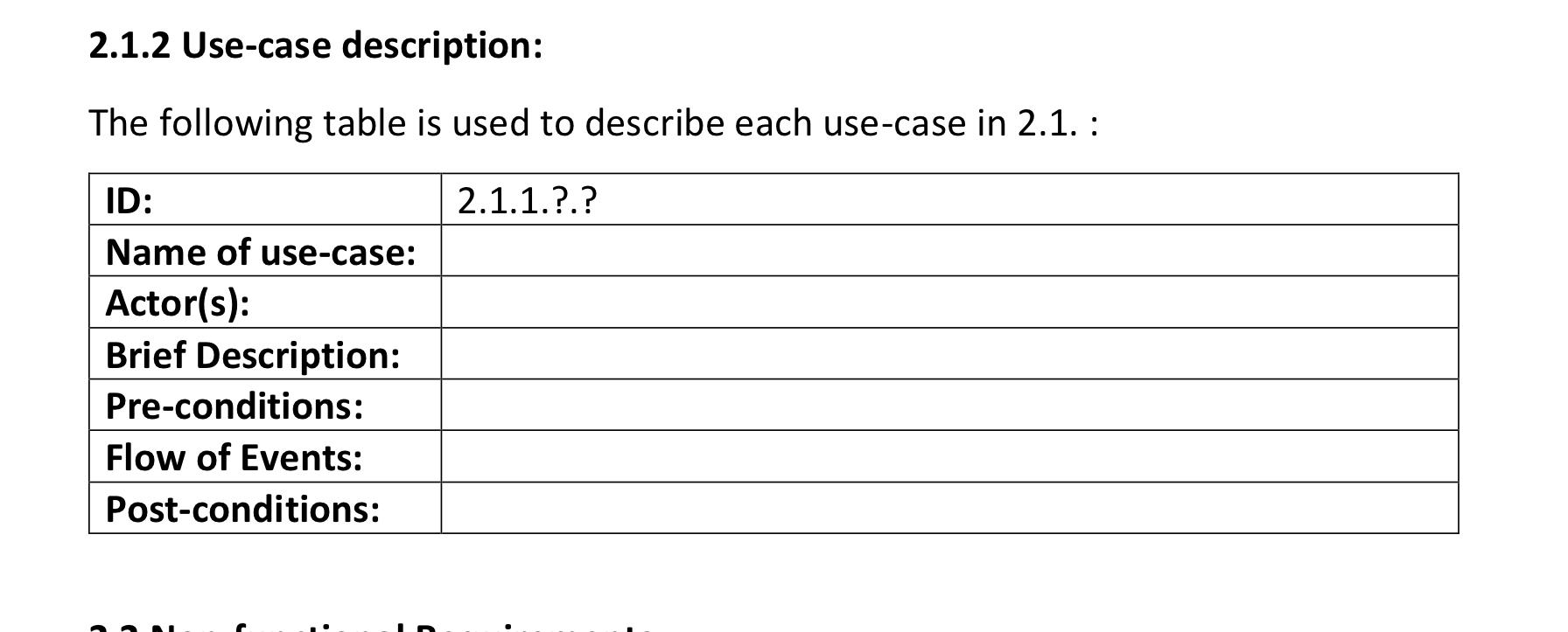 Solved 2.1.2 Use-case description: The following table is | Chegg.com