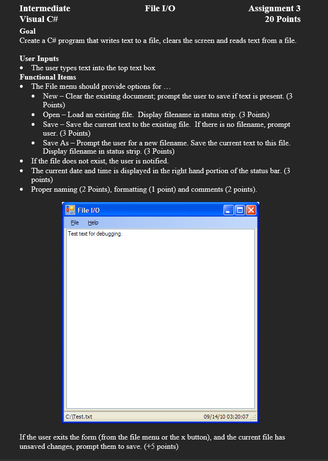 Solved Intermediate File I/O Assignment 3 Visual C# 20 | Chegg.com