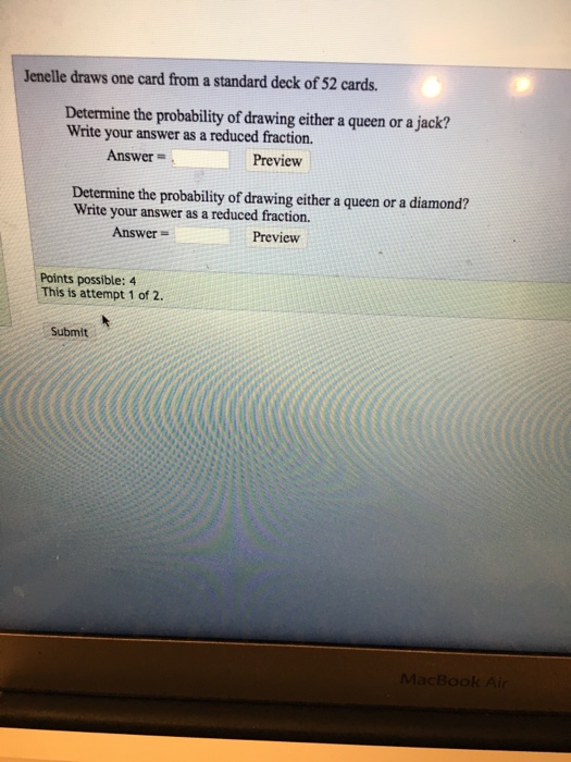 Solved Jenelle draws one card from a standard deck of 52