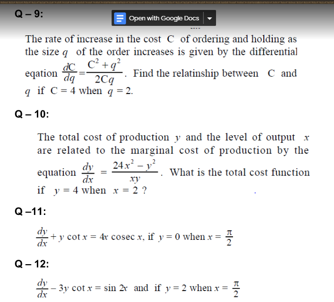 Solved Q-9: Open with Google Docs The rate of increase in | Chegg.com